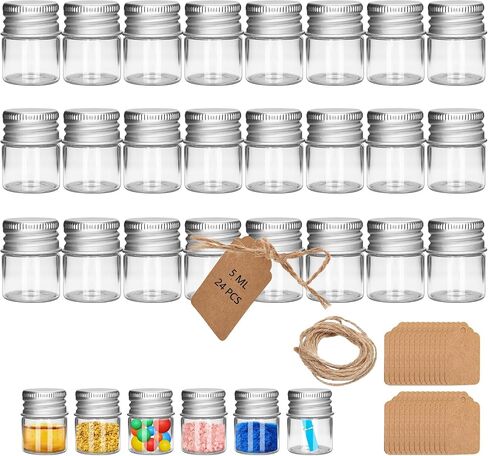 6Pcs 5ML 0.84"X1.23" Small Glass Mini Jars with Metal Lids Message Bottle Terrarium Jar Tiny Wishing Bottles miniature Sand Art Bottles Sample for DIY Crafts (6, 5ML) in Saudi Arabia