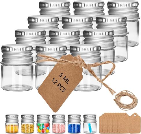 6Pcs 5ML 0.84"X1.23" Small Glass Mini Jars with Metal Lids Message Bottle Terrarium Jar Tiny Wishing Bottles miniature Sand Art Bottles Sample for DIY Crafts (6, 5ML) in Saudi Arabia