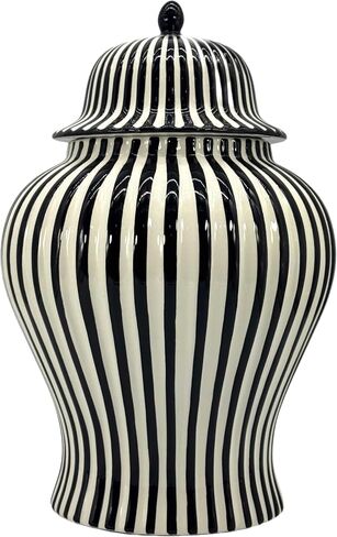18" Black Candy Stripe Ginger Jar w/Lid - Gothic Decor Black & White Home Decor Living Room Party Decorations in Saudi Arabia