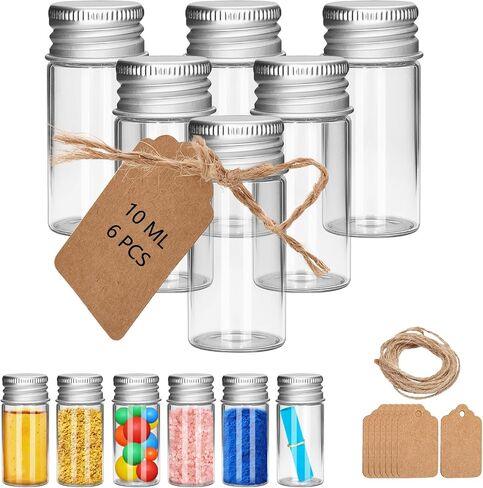 6Pcs 5ML 0.84"X1.23" Small Glass Mini Jars with Metal Lids Message Bottle Terrarium Jar Tiny Wishing Bottles miniature Sand Art Bottles Sample for DIY Crafts (6, 5ML) in Saudi Arabia