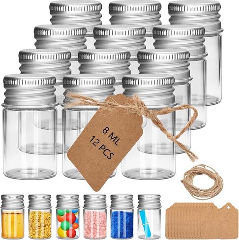 6Pcs 5ML 0.84"X1.23" Small Glass Mini Jars with Metal Lids Message Bottle Terrarium Jar Tiny Wishing Bottles miniature Sand Art Bottles Sample for DIY Crafts (6, 5ML) in Saudi Arabia