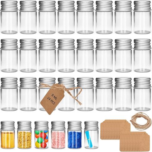 6Pcs 5ML 0.84"X1.23" Small Glass Mini Jars with Metal Lids Message Bottle Terrarium Jar Tiny Wishing Bottles miniature Sand Art Bottles Sample for DIY Crafts (6, 5ML) in Saudi Arabia
