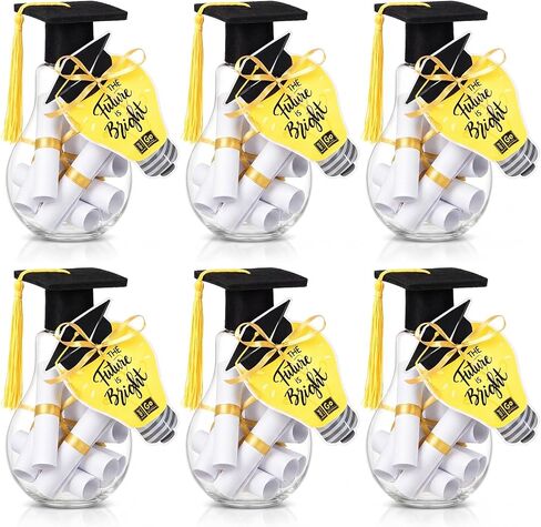 Rtteri 6 Pack Graduation Gifts 2026, 5.2 Inch Graduation Mason Jar, Large Light Bulb Money Box with Cap Kit and Card, Centerpieces Congrats Decorations Party Supplies for School College Graduate Gifts in Kuwait