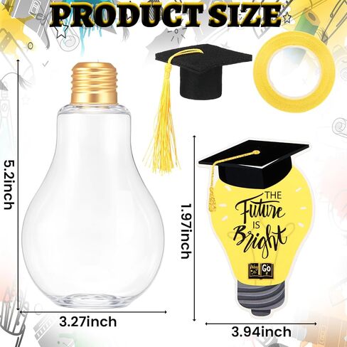 Rtteri 6 Pack Graduation Gifts 2026, 5.2 Inch Graduation Mason Jar, Large Light Bulb Money Box with Cap Kit and Card, Centerpieces Congrats Decorations Party Supplies for School College Graduate Gifts in Kuwait