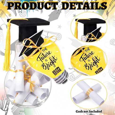 Rtteri 6 Pack Graduation Gifts 2026, 5.2 Inch Graduation Mason Jar, Large Light Bulb Money Box with Cap Kit and Card, Centerpieces Congrats Decorations Party Supplies for School College Graduate Gifts in Kuwait