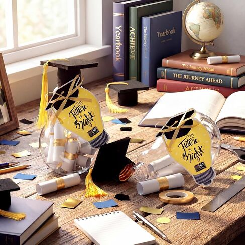 Rtteri 6 Pack Graduation Gifts 2026, 5.2 Inch Graduation Mason Jar, Large Light Bulb Money Box with Cap Kit and Card, Centerpieces Congrats Decorations Party Supplies for School College Graduate Gifts in Kuwait