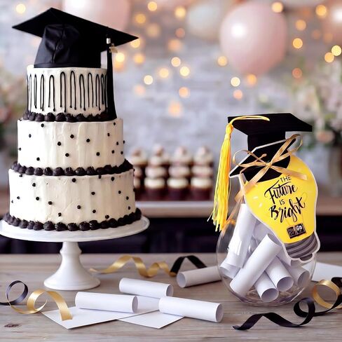 Rtteri 6 Pack Graduation Gifts 2026, 5.2 Inch Graduation Mason Jar, Large Light Bulb Money Box with Cap Kit and Card, Centerpieces Congrats Decorations Party Supplies for School College Graduate Gifts in Kuwait