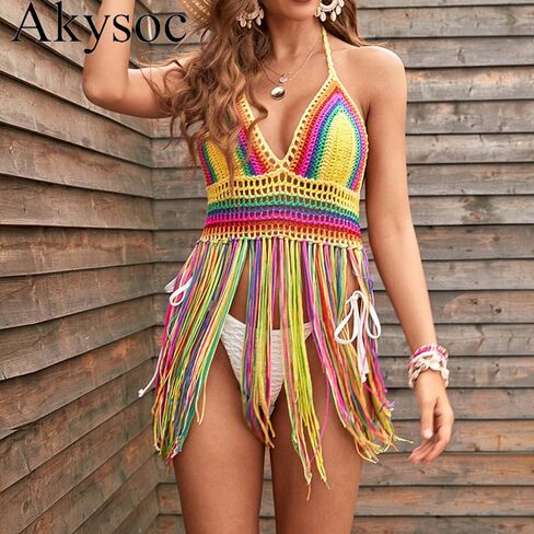 Women Crochet Bikini Cover Up Tassel Dress for S, M, L in Kuwait