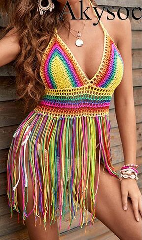 Women Crochet Bikini Cover Up Tassel Dress for S, M, L in Kuwait
