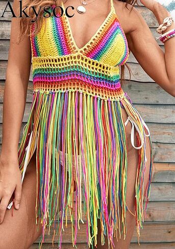 Women Crochet Bikini Cover Up Tassel Dress for S, M, L in Kuwait