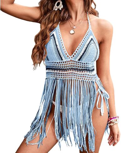 Women Crochet Bikini Cover Up Tassel Dress for S, M, L in Kuwait