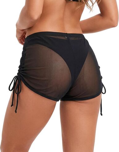 cnomg Women's Mesh Cover Up Shorts for Bikini Sheer See Through Swim Beach Bottoms with Side Drawstring in Kuwait