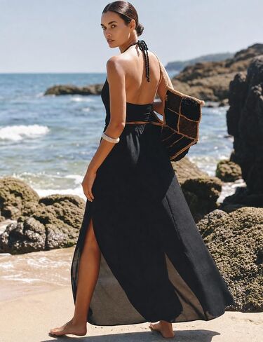 MAKABO Hollow Out Halter Maxi Dress for Women Beach Swimwear Backless Sexy Dresses Resort Casual Outfits in Saudi Arabia