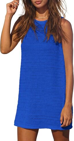 Gacaky Women's Summer Mini Dress Swimsuit Crochet Swim Cover Up Bathing Suit Swimwear Mesh Knit Beach Mini Dress in Kuwait