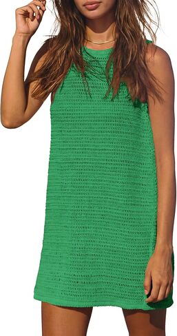 Gacaky Women's Summer Mini Dress Swimsuit Crochet Swim Cover Up Bathing Suit Swimwear Mesh Knit Beach Mini Dress in Kuwait