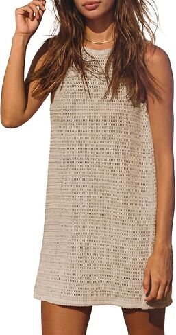 Gacaky Women's Summer Mini Dress Swimsuit Crochet Swim Cover Up Bathing Suit Swimwear Mesh Knit Beach Mini Dress in Kuwait