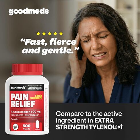 Compare to Extra Strength Tylenol | Acetaminophen 500mg Extra Strength Pain Reliever & Fever Reducer | Headache, Muscle Aches, Back Pain, Cold & Flu Relief, 500 Count in Saudi Arabia