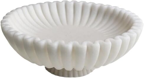 12" Large Decorative Bowl decor , Scalloped Pedestal Bowls for Modern Home Decor,Ruffle Decor,Stylish Key Bowl for Entry Table,Decorative Fruit Bowl for Kitchen Counter,Artificial Stone Milky white in Saudi Arabia