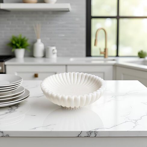 12" Large Decorative Bowl decor , Scalloped Pedestal Bowls for Modern Home Decor,Ruffle Decor,Stylish Key Bowl for Entry Table,Decorative Fruit Bowl for Kitchen Counter,Artificial Stone Milky white in Saudi Arabia