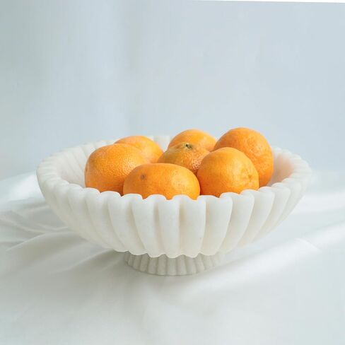 12" Large Decorative Bowl decor , Scalloped Pedestal Bowls for Modern Home Decor,Ruffle Decor,Stylish Key Bowl for Entry Table,Decorative Fruit Bowl for Kitchen Counter,Artificial Stone Milky white in Saudi Arabia