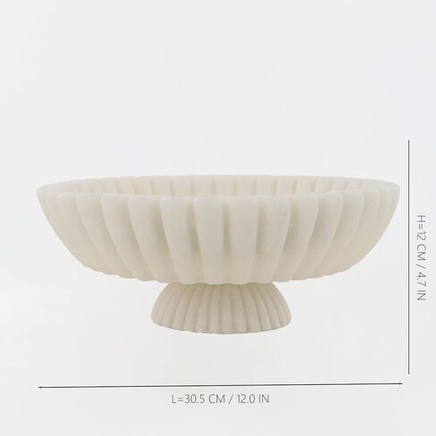 12" Large Decorative Bowl decor , Scalloped Pedestal Bowls for Modern Home Decor,Ruffle Decor,Stylish Key Bowl for Entry Table,Decorative Fruit Bowl for Kitchen Counter,Artificial Stone Milky white in Saudi Arabia