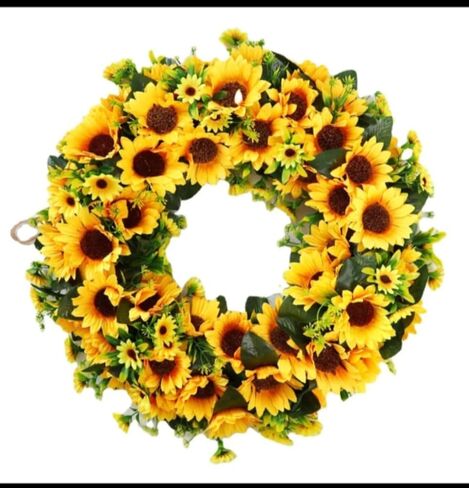 Sunflower Wreath for Front Door, 24" Aritificial Summer Floral Wreath, Rustic Farmhouse Home Decor for Wall, Porch, Wedding in Kuwait