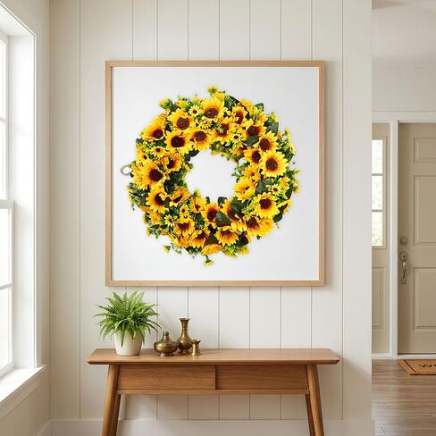 Sunflower Wreath for Front Door, 24" Aritificial Summer Floral Wreath, Rustic Farmhouse Home Decor for Wall, Porch, Wedding in Kuwait