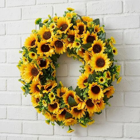 Sunflower Wreath for Front Door, 24" Aritificial Summer Floral Wreath, Rustic Farmhouse Home Decor for Wall, Porch, Wedding in Kuwait