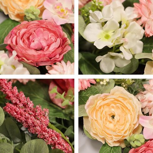 22 Inch Spring Summer Wreath for Front Door, Realistic Silk Peony & Hydrangea Wreath with Yellow Pink Flowers Grain Stems, Artificial Floral Wreath for Indoor Outdoor Porch Wall Farmhouse Decor in Saudi Arabia