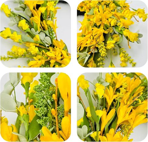 22 Inch Yellow Forsythia Wreaths for Front Door, Spring Summer Floral Wreath, Farmhouse Wreath for Porch, Wall, Window, Indoor Outdoor Home Decor in Kuwait