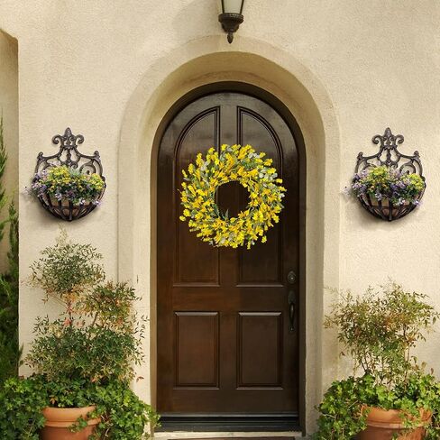22 Inch Yellow Forsythia Wreaths for Front Door, Spring Summer Floral Wreath, Farmhouse Wreath for Porch, Wall, Window, Indoor Outdoor Home Decor in Kuwait