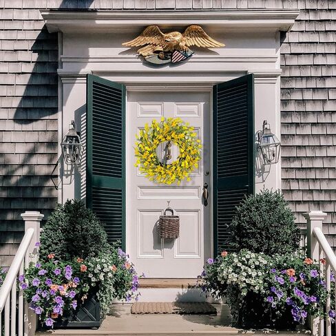 22 Inch Yellow Forsythia Wreaths for Front Door, Spring Summer Floral Wreath, Farmhouse Wreath for Porch, Wall, Window, Indoor Outdoor Home Decor in Kuwait