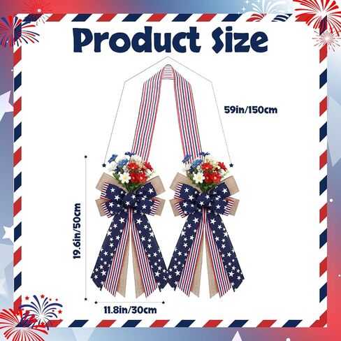 Riceshoot 63 Inch Double Sided Patriotic Door Wreath Bow 4th of July 250th Anniversary Decor Red White Blue Bow Wreath for Front Door Indoor Outdoor Independence Day Memorial Veterans Day in Kuwait