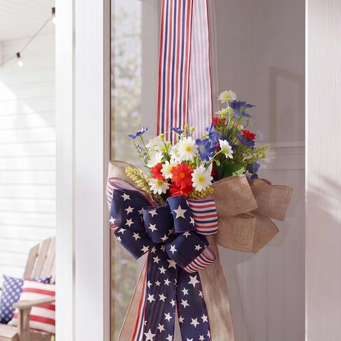 Riceshoot 63 Inch Double Sided Patriotic Door Wreath Bow 4th of July 250th Anniversary Decor Red White Blue Bow Wreath for Front Door Indoor Outdoor Independence Day Memorial Veterans Day in Kuwait