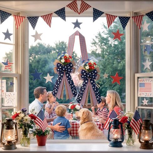 Riceshoot 63 Inch Double Sided Patriotic Door Wreath Bow 4th of July 250th Anniversary Decor Red White Blue Bow Wreath for Front Door Indoor Outdoor Independence Day Memorial Veterans Day in Kuwait
