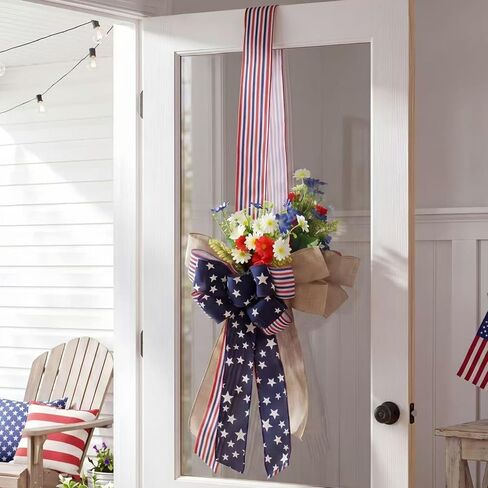 Riceshoot 63 Inch Double Sided Patriotic Door Wreath Bow 4th of July 250th Anniversary Decor Red White Blue Bow Wreath for Front Door Indoor Outdoor Independence Day Memorial Veterans Day in Kuwait