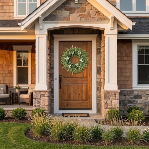 24" Large Eucalyptus Wreath for Front Door – All Season Artificial Greenery Wreath with White & Yellow Blossoms – Full Front Door Wreath for Porch, Farmhouse Entryway & Home Wall Decor in Saudi Arabia