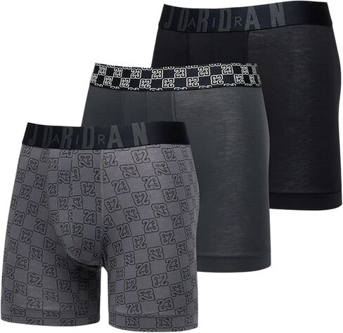 Jordan Nike Flight Modal 3-Pack Mens Boxer Brief Underwear, Soft Stretch '23 Monogram AOP, Black/Dark Grey/Wolf, JM0691-023 (US, Alpha, Medium, Regular, Regular) in Kuwait