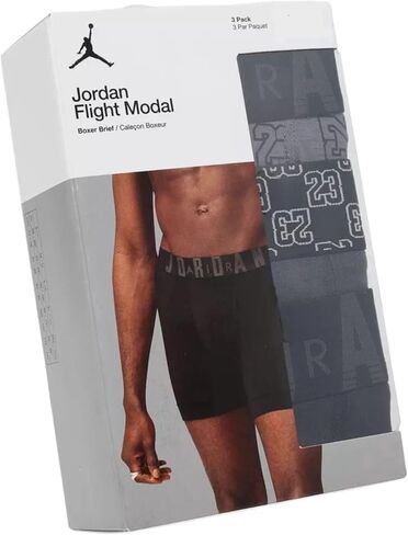 Jordan Nike Flight Modal 3-Pack Mens Boxer Brief Underwear, Soft Stretch '23 Monogram AOP, Black/Dark Grey/Wolf, JM0691-023 (US, Alpha, Medium, Regular, Regular) in Kuwait