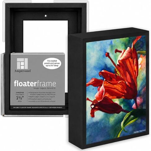 Ampersand Art Supply Floaterframe Readymade Frame for Flat and 1 1/2" Deep Wood Panel and Canvas Artwork, Paintings, Prints, and More, 5"x7", Walnut Bold in Saudi Arabia