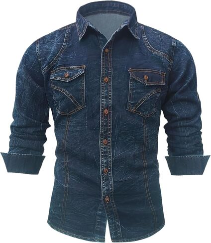 Men's Denim Jacket, Men's Denim Shirt, Men's Casual Classic Denim Jacket, Mens Long Sleeve Shirts, Slim Fit Fashion Jean Coat in Kuwait