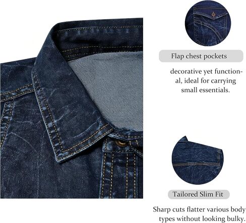 Men's Denim Jacket, Men's Denim Shirt, Men's Casual Classic Denim Jacket, Mens Long Sleeve Shirts, Slim Fit Fashion Jean Coat in Kuwait