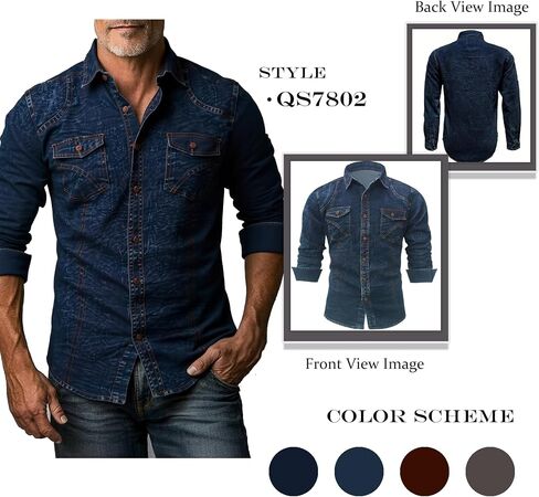 Men's Denim Jacket, Men's Denim Shirt, Men's Casual Classic Denim Jacket, Mens Long Sleeve Shirts, Slim Fit Fashion Jean Coat in Kuwait
