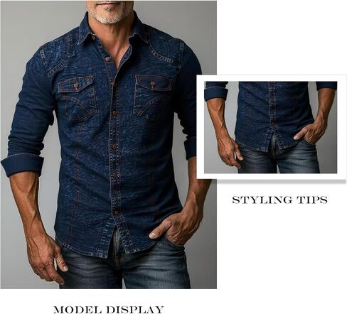 Men's Denim Jacket, Men's Denim Shirt, Men's Casual Classic Denim Jacket, Mens Long Sleeve Shirts, Slim Fit Fashion Jean Coat in Kuwait