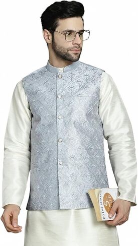 Maple Clothing Men's Nehru Jacket Indian Waistcoat Embroidered Wedding Guest Modi Vest Bandhgala in Kuwait
