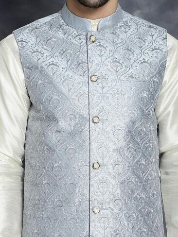 Maple Clothing Men's Nehru Jacket Indian Waistcoat Embroidered Wedding Guest Modi Vest Bandhgala in Kuwait