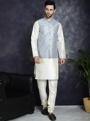 Maple Clothing Men's Nehru Jacket Indian Waistcoat Embroidered Wedding Guest Modi Vest Bandhgala in Kuwait
