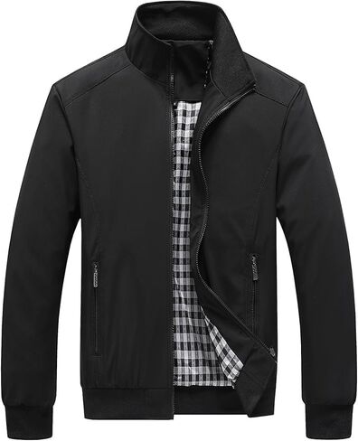 Mens Bomber Jackets Zipper Stand Collar Lightweight Casual Slim Spring Fall Long Sleeve Casual Windbreaker Coat Outwear in Kuwait