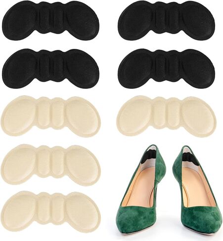 4 Pairs Heel Pads for Shoes - Shoe Inserts for Women & Men, Heel Cushion Inserts to Prevent Slipping, Loose Shoe Fillers for High Heels, Flats, Boots & Sneakers (Black & Beige) in Saudi Arabia