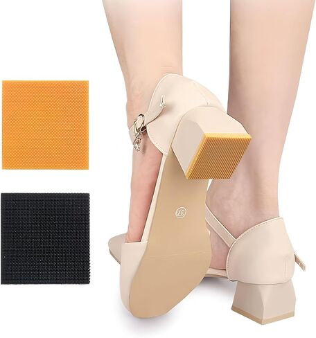8 Pcs High Heel Repair Patches, Non-Slip Shoe Heel Pads for Quiet Walking, Self-Adhesive Square Heel Bottom Replacement for Women’s Shoes, 4 Black and 4 Apricot Pieces in Kuwait